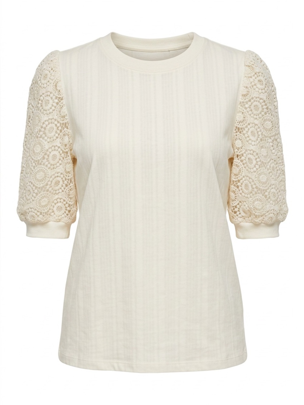 Frame Denim Ivory Lace Sleeve Short Sleeve Tee Top